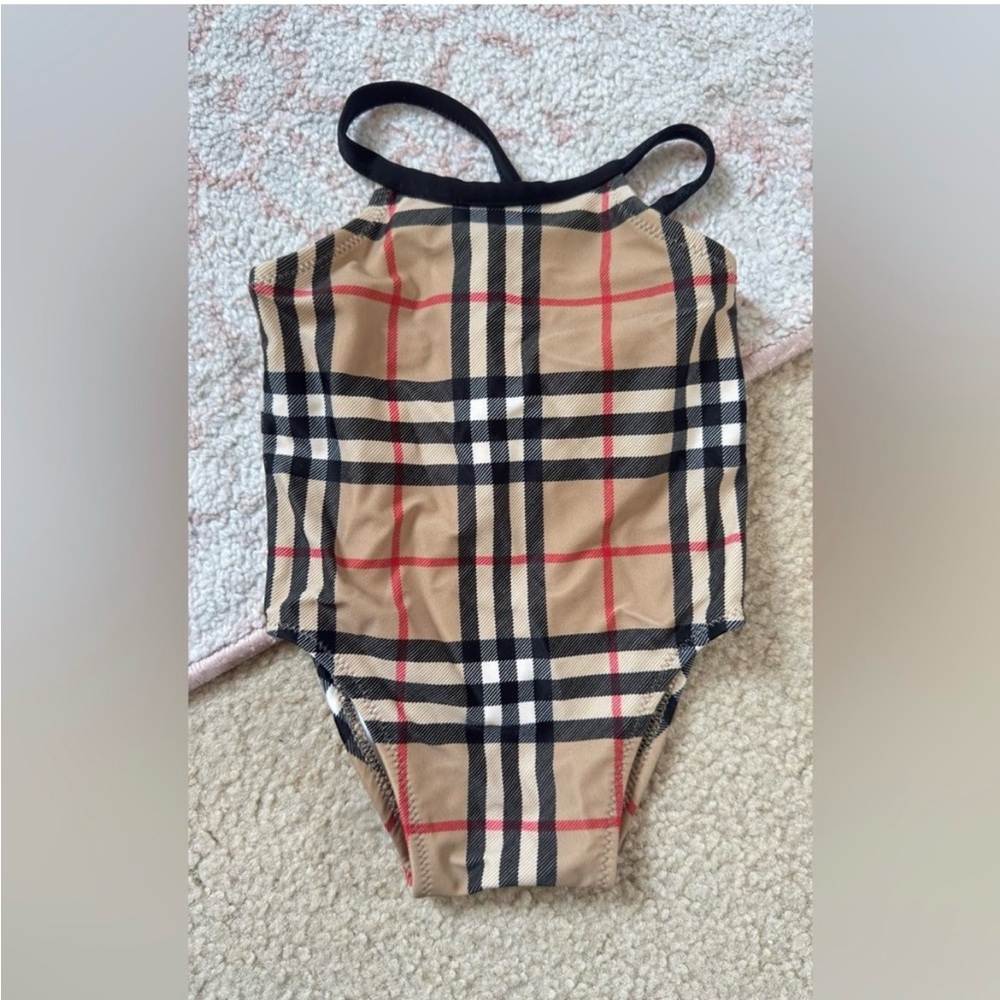 Burberry Beige, Black & Red Plaid One-Piece Swimwear